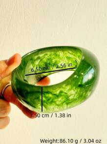 1 pieza Elegante brazalete ancho de resina verde retro, brazalete personalizado de moda y encantador