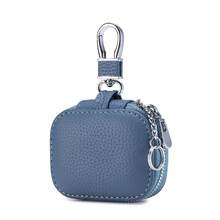 Portachiavi compatto in pelle vera con custodia per auricolari - leggero, portabile, porta chiavi d'auto e organizzatore per cuffie senza fili - opzioni colore nero, marrone, rosa, custodia portatile | portachiavi | chiusura durevole, regalo anniversario, regalo divertente, piccoli regali, idee regalo