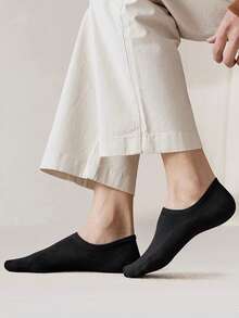 6 Pairs White Black Plain Cotton Invisable Anti-Slip Breathable Moisture-Wicking Casual Business And  Athletic Running Sports No-Show Low-Cut Men Liner Socks For Spring And Summer - Black and White - View 3