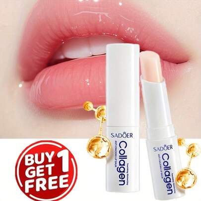 买一送一，2 件装胶原蛋白防裂润唇膏，减少唇纹，防止脱皮和开裂。保湿滋润。提亮唇部肤色。