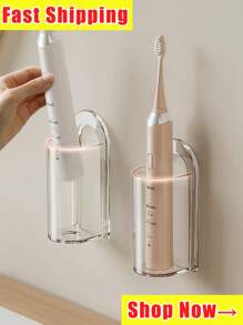 Self-Adhesive Electric Toothbrush Holder, Wall Mount Bathroom Storage Rack, No Power Required, Convenient Installation, Suitable For Christmas/Halloween Gifts & Decoration Home Bathroom Decor Fall Decor.Electric Toothbrush Holders For Bathroom, Wall Mounted Clear Electric Toothbrush Organizer, Self Adhesive Bathrooms Toothbrush Storage For Shower, Saving Space And Keep Drying. Back To School