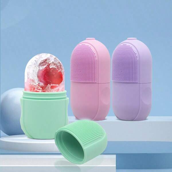1pc Capsule Ice Tray, Beauty Makeup Facial Ice Cube Tray, Silicone Ice Roller Face Massager For Skin Care, Reusable Cooling Tool For Skin Refreshing And Soothing