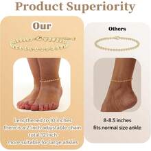 S.Extra Large Anklets For Women Large Ankle, 14K  Dainty Anklets For Women Waterproof, 10"+2" Adjustable Large Ankle Bracelets For Women Plus Size, Ankle Bracelets For Women - Gold-5pcs - View 9