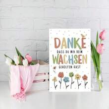 1Pc Handmade German Thank You Card With Envelope - Premium Paper, Colorful Cartoon Design For Birthdays, Anniversaries, And Creative Educators - "Danke" Message In German, Flower Illustrations, Perfect Gift For Any Occasion, Teacher Appreciation Card | Playful Design | Quality Envelope, Cute Card
