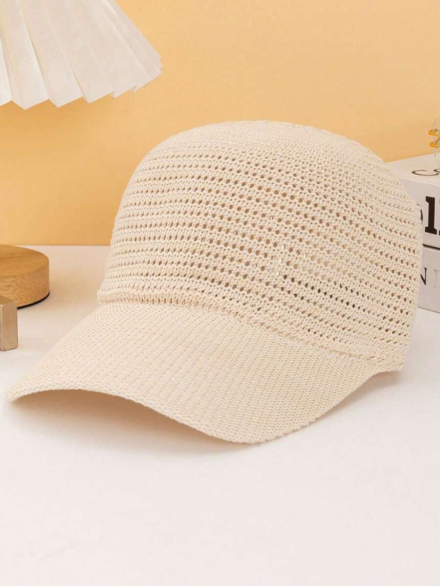 1 chiếc mũ lưỡi trai vải lanh rỗng unisex, đa năng, thời trang, phù hợp cho mùa xuân/hè và nhiều dịp khác nhau. - kaki nhẹ - Xem 1