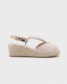 Espadrillas con zeppa e punta aperta con cinturino dorato, sandali estivi da donna