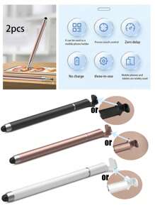 2pcs 3-In-1 Stand Stylus Pen With Round Disc Tip, Compatible With Phones/Tablets, For Handwriting, Clipping, Drawing, Capacitive Stylus Pen