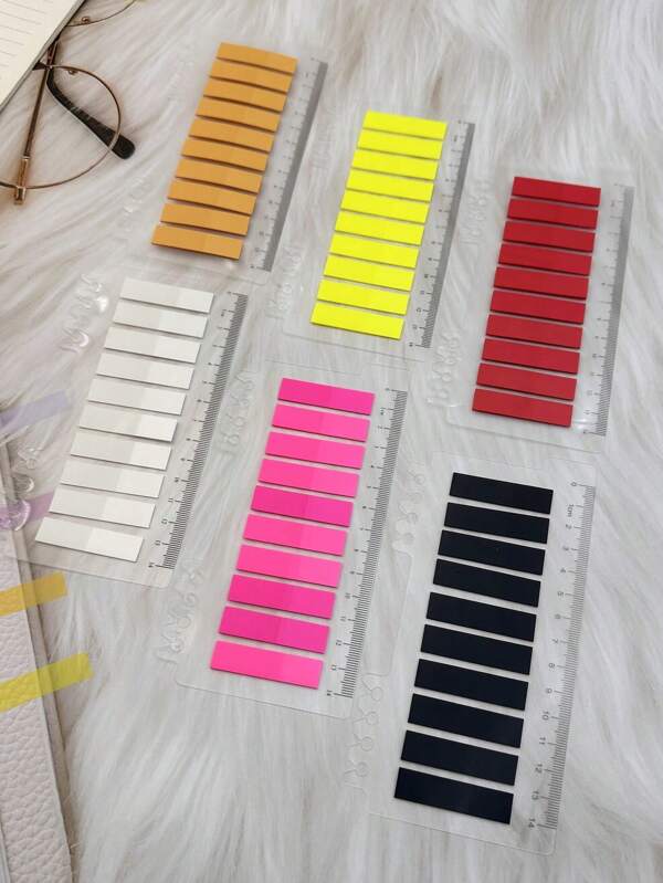 1pc/6pcs Solid-Color Transparent Index Stickers - Attention Reminder Stickers - Black Indicator Stickers - PET Convenience Stickers With Scale Ruler