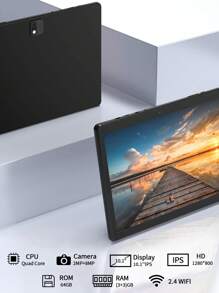 Relndoo Tablette Android 13 de 10 pouces 2025 TopS, 3 Go de RAM + 64 Go de ROM, processeur quadricœur A133P à 1,5 GHz, écran tactile HD 1280*800 px, batterie haute capacité de 6000 mAh, Wifi 802.11n 2,4 GHz, double caméra 2 MP + 8 MP, prise en charge de l'extension SD jusqu'à 512 Go, (sans adaptateur)