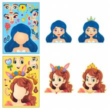 1 Pack Of 6 Blue Princess Face Changing Sticker Cartoon Parent-Child Interactive Educational Jigsaw Puzzles Scrapbooking Stickers - Multicolor - View 5