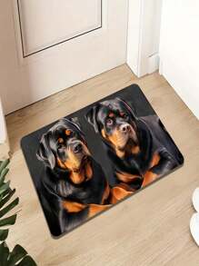 1/2 Stücke Schwarzer und Brauner Hund Rowena mit "Willkommen" Holzlogo Muster, warmer Bodenmatte Stil, geeignet als tägliche Türmatte, Wohnzimmerteppich, Küchen Bodenmatten Set, Heimdekoration