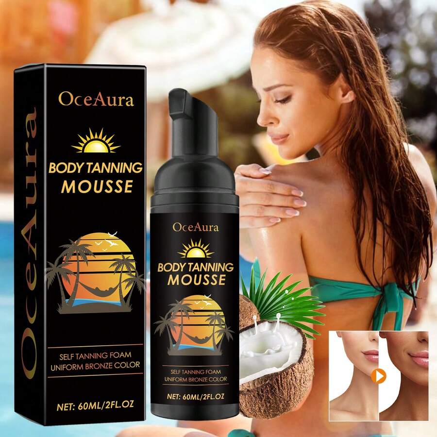 Natural Glow Instant Sun Body Mousse With Natural & Organic Ingredients, Self Tanner For Deep Bronze Tan, Sunless Tanning Body Bronzer For Natural Looking Color Instantly Tanning Foam For Fake Tan