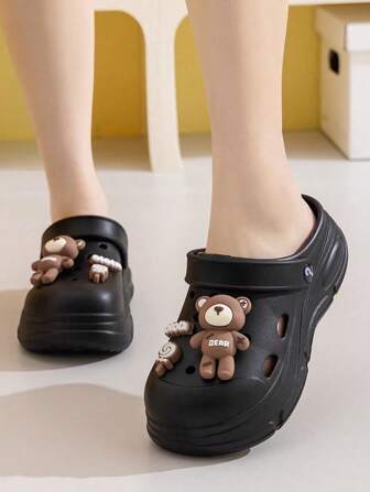 ASOFTER Women's Cartoon Bear Hollow Slippers, Fashionable Summer Casual Outdoor/Indoor Non-Slip Sandals, Beach Shoes, Christmas Gift