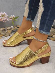 Giày cao gót hở mũi đế xuồng ... - mẫu cá sấu vàng - Xem 3