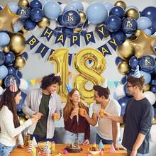 100 件/套五彩纸屑亮片哑光黑铬金乳胶气球链花环套装，铝箔生日快乐横幅，32 英寸数字 18 生日派对装饰配件，男女皆宜 - 杏色 - 查看 9