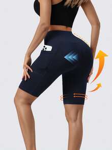 3pcs/Set Spring/Summer Seamless Knit Fabric Booty Shaping Yoga Shorts, High Elasticity, With Side Pockets - Multicolor - View 5