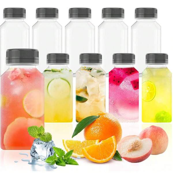 3/6/10 piezas Botellas transparentes de 250ml con tapas - Envases para alimentos, bebidas, jugos, contenedores de té con leche
