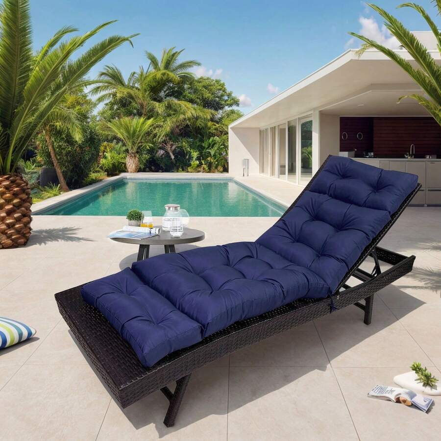 Outdoor Folding Lounger Chair Cushion Recliner Rocking Chair Sofa Mat Chair Cushion For Yard Patio Beach Pool Deck For Outdoor Folding Chaise Lounge Chair Cushion For Beach Sunbathing Patio - 藏蓝色 - 查看 1