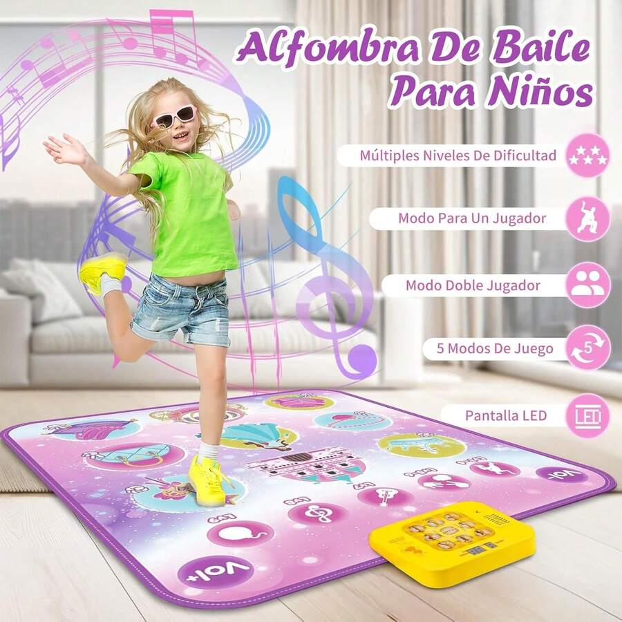 Tapete de Baile para Niños, Alfombrillas Musicales 5 Modos Desafío con Luz Indicadora LED, Manta Juego de Baile Infantil Iluminada Bluetooth, Regalo Juguete para Niño y Niña 4-14 Años - 1 - Ver 1