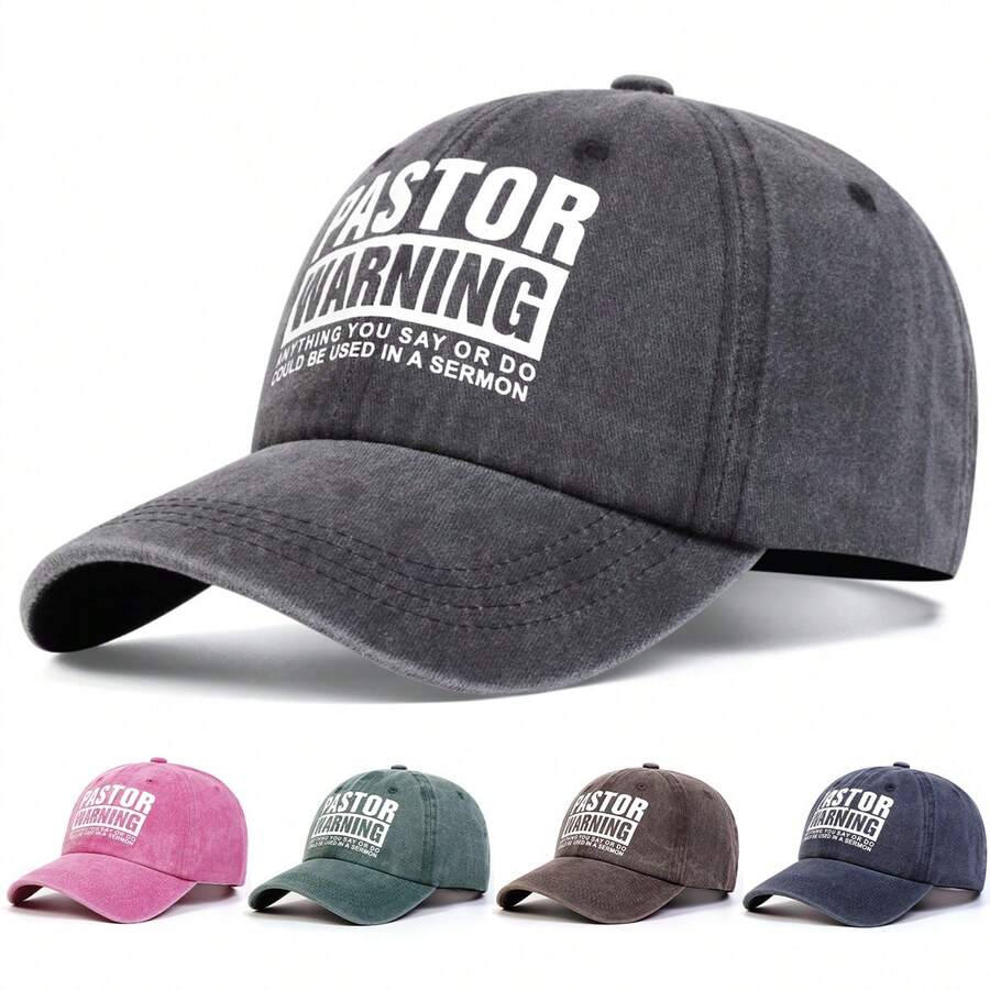 1顶男士“牧师警告：你的一言一行都可能被用于布道”字母印花水洗棒球帽，可调节，防晒，适合春秋季郊游、旅行、海滩、派对等休闲场合。 - 多色 - 查看 1
