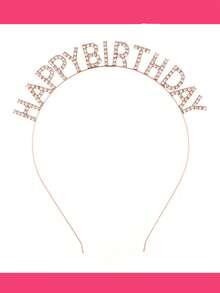 1pc Birthday Happy Rhinestone Headband, Elegant Party Decoration & Photo Prop Hair Accessories For Girl - Rose Gold - View 2