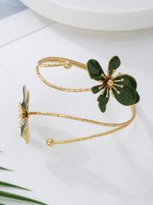 1 buc brățară deschisă cu flori emailate cu două capete din aliaj de fier, stil minimalist și elegant, potrivită pentru cadou de Ziua Mamei, petrecere, banchet și purtare zilnică