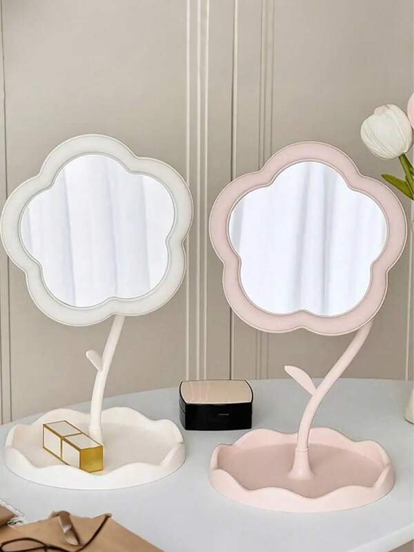 1 pieza Espejo con forma de flor para escritorio, adecuado para dormitorio, habitación, espejo de maquillaje, diseño de girasol, decoración con forma de corazón, desmontable, alta definición