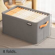 2025 Best Selling New 1PC Khaki Foldable Non-Woven Fabric Storage Basket With Cloth Handle, Suitable For Living Room Toy Storage, Bedroom Wardrobe Clothes Storage