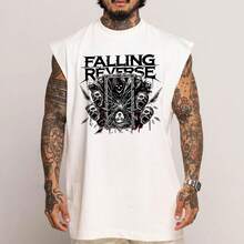 Falling Reverse Rock Dark Art Oversized Cotton Long Sleeve Tank Top - White - View 1