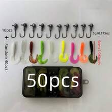 40pcs Soft Lure Soft Worms + 10pcs Lure Jighead Kit Box - A - View 5