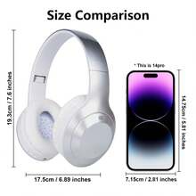 全耳覆蓋和可伸縮設計的新款掛耳式無線耳機,適用於商務和手機,具有hd通話、折疊大耳罩、hifi重低音和超長電池壽命,是廉價禮品無線耳機 - 銀色 - 查看 4