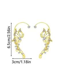 2pcs Fashionable Hiphop Personalized Glittering Butterfly Fairy Ear Clip On Earrings, Dainty Luxury Clip-On Earrings For Women - Gold - View 4