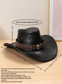 1 Unisex Metal Bull Imitation Diamond Decorated PU Leather Casual Top Hat, Elegant, Suitable For Travel, Parties, Western Cowboy Themed Parties, And Daily Use