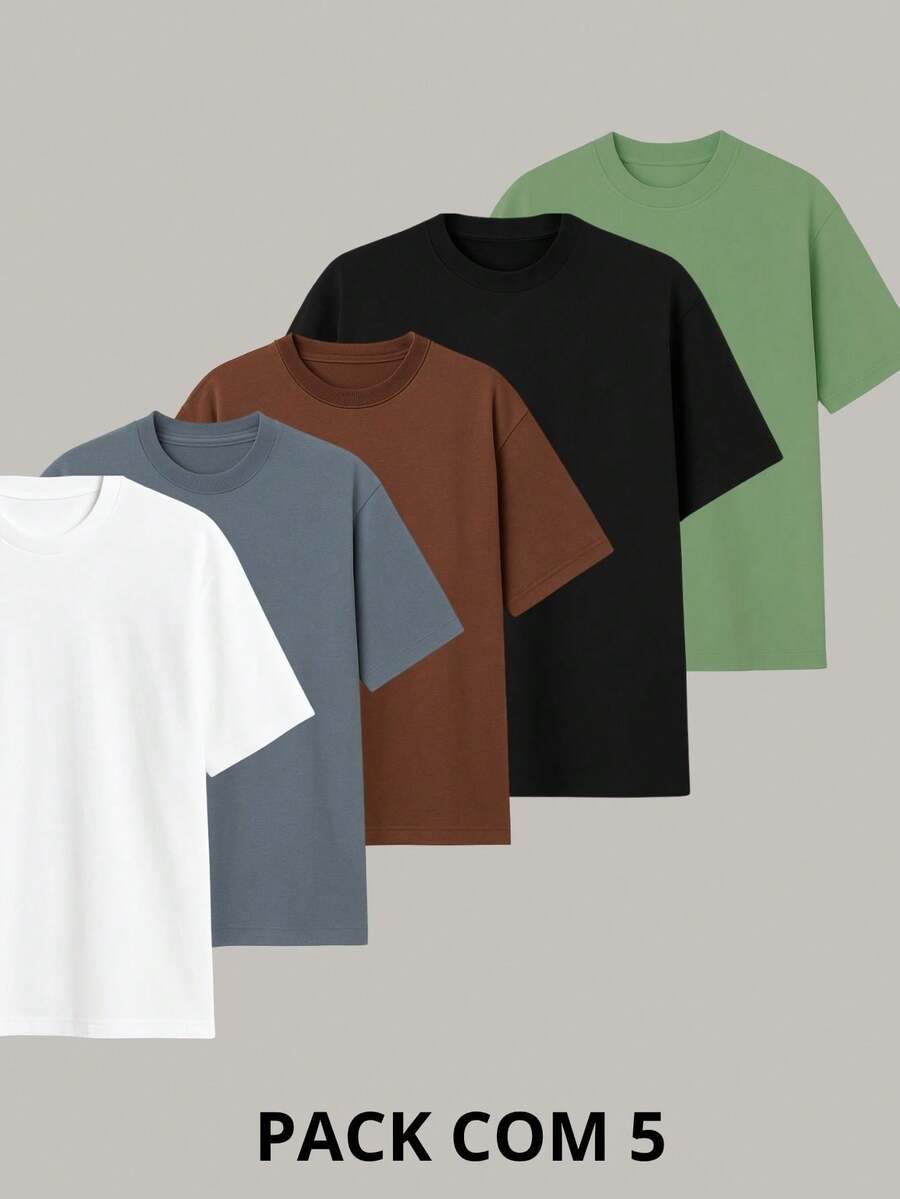 Kit Of 5 Premium Men's Oversized T-Shirts, Trap Street Style, Gringa Bodybuilder, Valentine's Day - 黑色,白色,灰色,綠色和棕色 - 查看 1