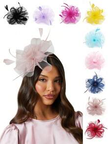 1件套花饰帽，饰有网纱丝带和羽毛，适合肯塔基德比大赛、茶会等场合，也可作为发箍、发圈、头饰等发饰佩戴。 - 彩色 - 查看 11
