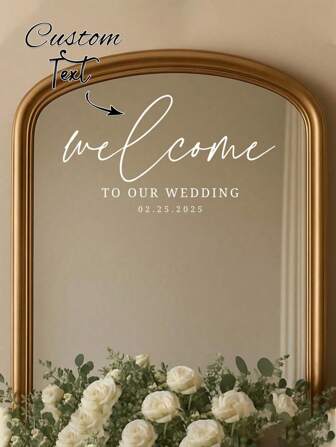 1pc Customized Mirror Sticker/Decal For Wedding, Meeting, Birthday, Anniversary, DIY Gift, Handmade, Handwritten, Wedding Sticker, Gift Sticker. Holographic Name Sticker For Glass, Cup, Roller, Balloon, Calligraphy Sticker, Glass Name, Gift Box Decor, Customized Glitter Text Sticker, Suitable For All Smooth Surfaces, Glossy, Single Use,Warm Ambience,Winter Grace