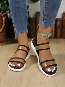 Round Toe Transparent Comfortable Chunky Heel Easy Slip-On Versatile Outdoor Casual Beach Sandals