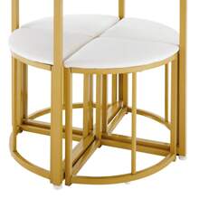 Conjunto de mesa de comedor con 4 sillas, grupo de comedor con tablero resistente y estructura de metal bañado en oro, cojín de asiento de terciopelo, combinación de mesa de salón de diseño moderno, conjunto completo para un comedor con estilo, armonía de color gris, 140x90 cm