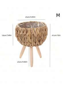 1件北欧风落地实木花架，手工编织葫芦草图案。适用于客厅（摆放沙发旁），竹编收纳架，可用于阳台放绿萝花盆，育苗盆花架，也适用于办公室。 - 駝色 - 查看 3