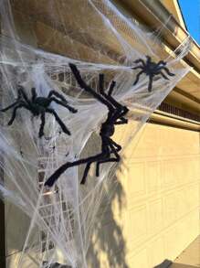 1 Set Halloween Decoration Plush Long Leg Red Lips Black Spider + Fake Spider Web Decor, Festival Atmosphere Decoration Spider Web Cotton Fake Big Spider Bar Home Outdoor Horror Scene Layout Props