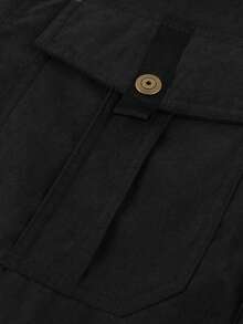 LEDUNTINO [Printemps/Été] Veste cargo mode homme, sport, unie, à carreaux, manches longues, chemise homme printemps automne, col, bouton, poches à rabat, mode et polyvalente, parfaite pour l'extérieur et les déplacements, cadeau idéal pour le petit ami ou le mari Noir - Noir - Voir 5
