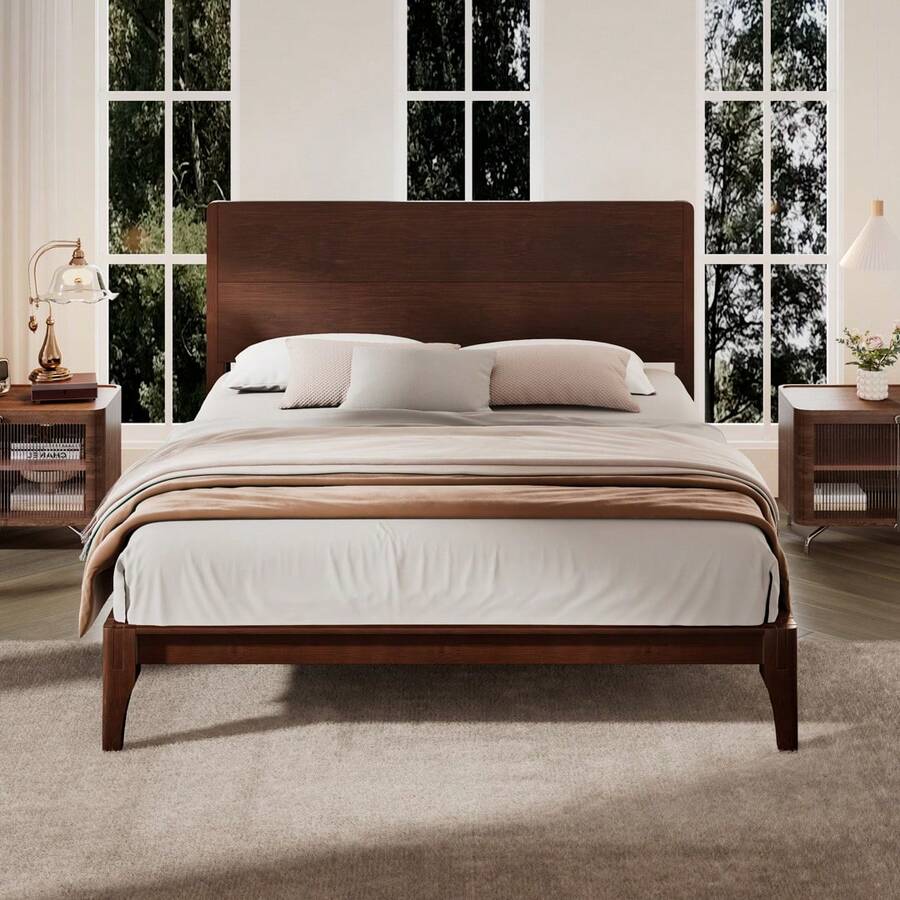 MERAX Mid-Century Modern Full Size 12 Inch Bamboo Wood Platform Bed With Wood Slat Support, No Box Spring Needed, Easy Assembly,Chocolate - Chocolate-Full Size - View 1