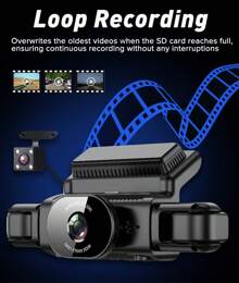 4-Camera Drive Recorder With WiFi, WDR HDR, Car Camera, 1080P Full HD, Ultra-Strong Night Vision Function, 360-Degree All-Round Protection, 24-Hour Parking Monitoring, 32GB Card Included, Loop Recording, G-Sensor, LED Traffic Light Countermeasures, Motion Detection, Infrared Night Vision