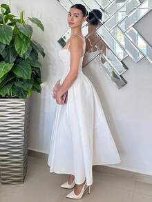 Andrea Bello Damen einfarbiges weißes Spaghettiträger einfaches Lässig Maxikleid - Weiss - Übersicht 3