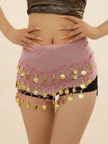 Oriental/ Belly Dance Coin Belt BellyDance Hip Scarf Golden Coins Belly Dance Costume Accessories Dancing Coin Belt Can Be Worn With Bracelet Jewelry, Suitable For Stage Performances With Bohemian Style