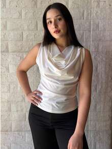 Blusa sin mangas con cuello drapeado  Casual - Blanco - Ver 2