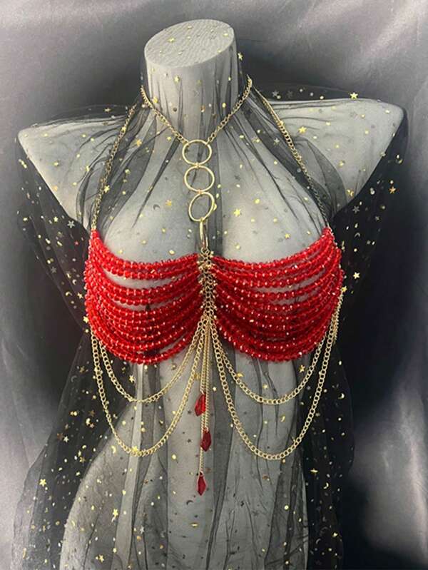 1 stuk sexy, modieuze, hoogwaardige met diamanten bezette borstketting, topketting, trouwjurk, nachtclubfeestsieraden nachtclub sprankelende mesh kwast kunstmatige kristallen bh-ketting prachtige modieuze hanger lichaamsketting sieraden accessoires