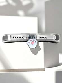 1 件可爱粉色和白色猫爪形金属手机挂饰，Lightning 充电端口防尘塞，Type C 手机配件