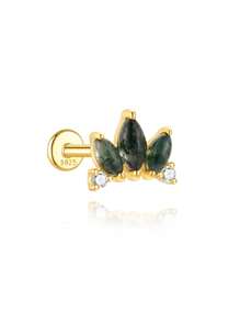 1 Stück Natürlicher Moos-Achat Ohrringe für Frauen|925 Sterling Silber Hypoallergen Schmuck|Vintage leichtgewichtige flache Knorpelohrstecker für den täglichen Gebrauch|Ohrnadeldurchmesser: 1,2 mm
