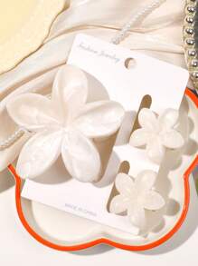 Set da 3 fermagli per capelli con fiori di margherita, stile bohémien beige a degradé con texture di marmo, accessori per capelli da spiaggia e vacanza (senza carta, carta solo per scopo fotografico)